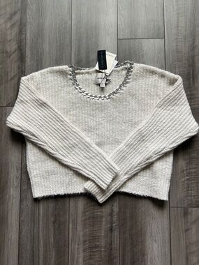 Industry Republic Clothing Ivory Chain-Trim Crewneck Sweater